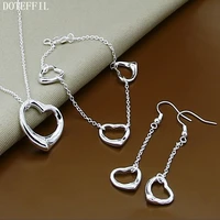 doteffil 925 sterling silver heart pendant necklace bracelet earring set for woman wedding engagement party charm jewelry