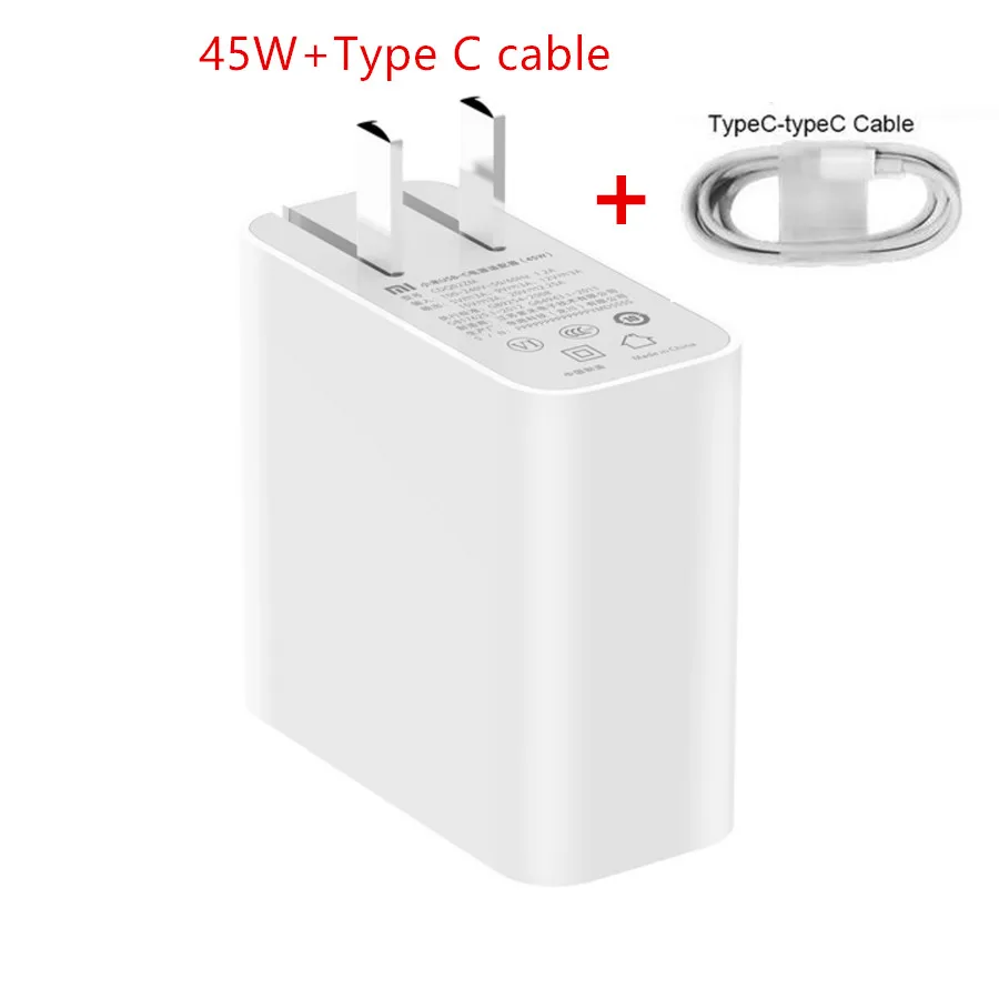 45W and type c cable Xiaomi Mi USB-C зарядное устройство 45 Вт 65 Вт Выходная скорость розетка адаптер питания type-C порт USB PD 2,0 Быстрая зарядка QC 3,0+ Тип C H30 - Цвет: 45W and type c cable