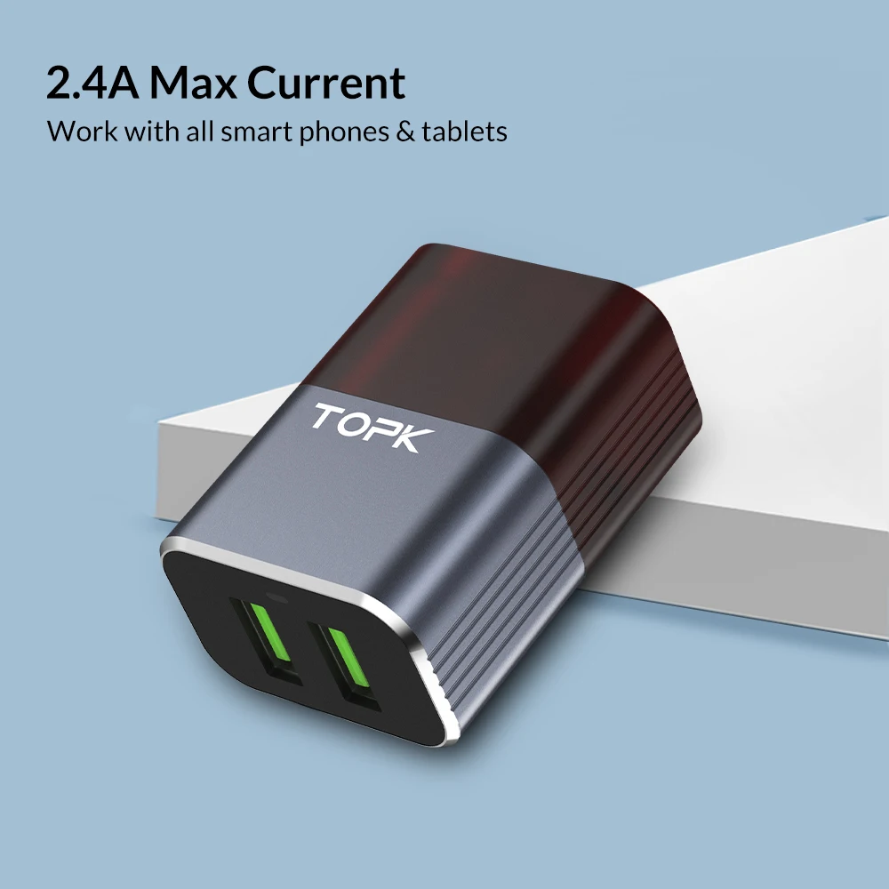 TOPK Auto ID Адаптер зарядного устройства с двойным USB Мобильный телефон EU/US/UK