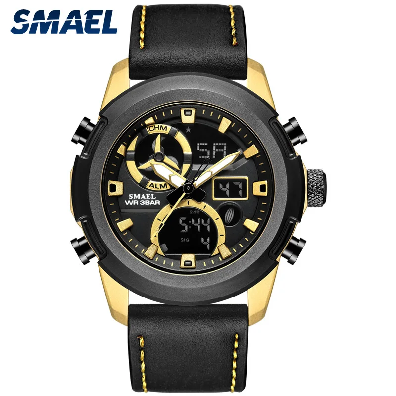 

SMAEL Military Sports Men's Watches Luxury Quartz wristWatch men SL-1426 Waterproof LED leather Clock relogio masculino male