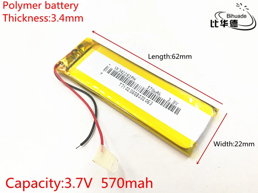 

3,7 V 570mAh 342262 литий-полимерный литий-ионный аккумулятор для Mp3 MP4 MP5 GPS