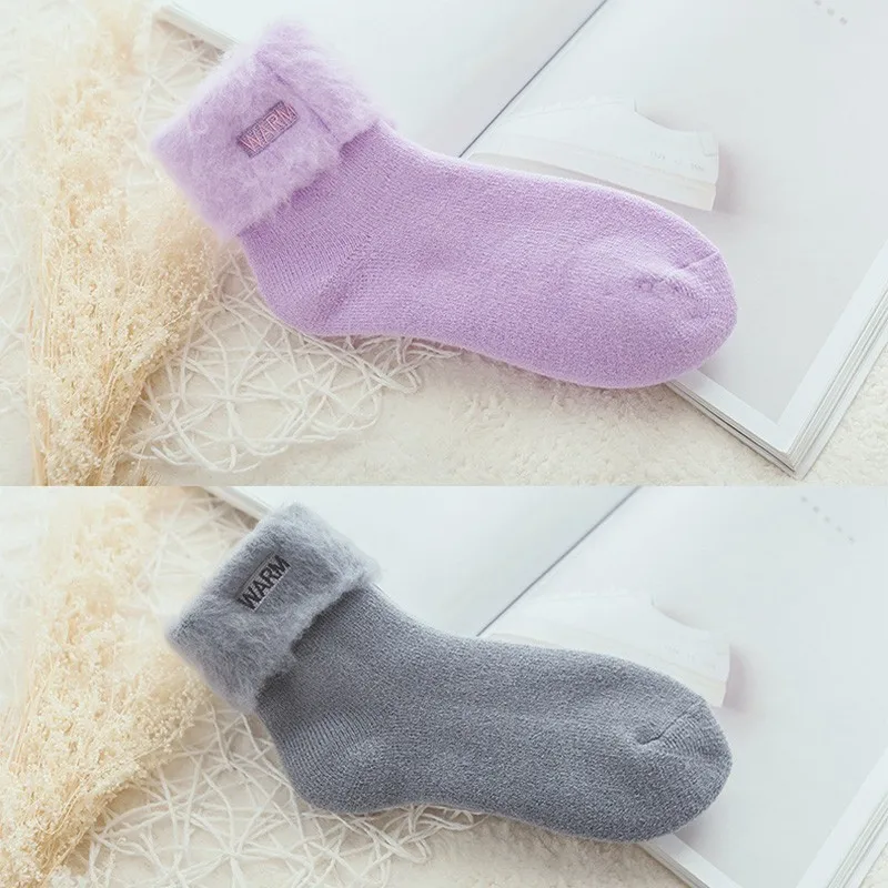 Purple Grey CHAOZHU/женские теплые носки; Утепленные зимние лыжные носки; бархатные домашние носки для сна; зимние женские модные флисовые Носки - Цвет: Purple Grey