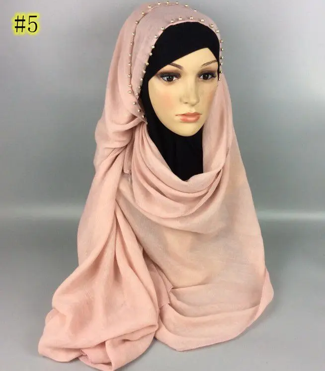 Бесплатная доставка жемчужный хлопок вискоза шарф Мусульманский хиджаб