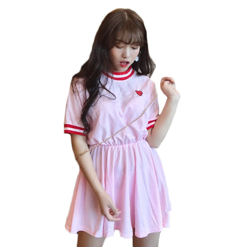 Женские платья в японском стиле Kawaii Ulzzang милое платье с вышивкой на талии женские