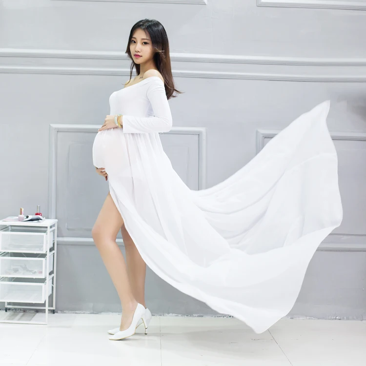 

2017New Maternity Dress for Photo Shoot Long Sleeve Maternity Gown SPLIT FRONT Maternity Gown Maxi Pregnant gown for photo shoot