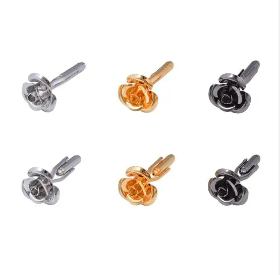 10 пар/лот угольно черный/Золотой/Серебряный цветок розы Запонки романтический 3D