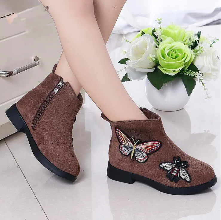 Children's Princess Leather Boots 2019 Autumn Winter New Little Girl Ankle Big Kids Fashion Embroidery Retro Flat | Детская одежда