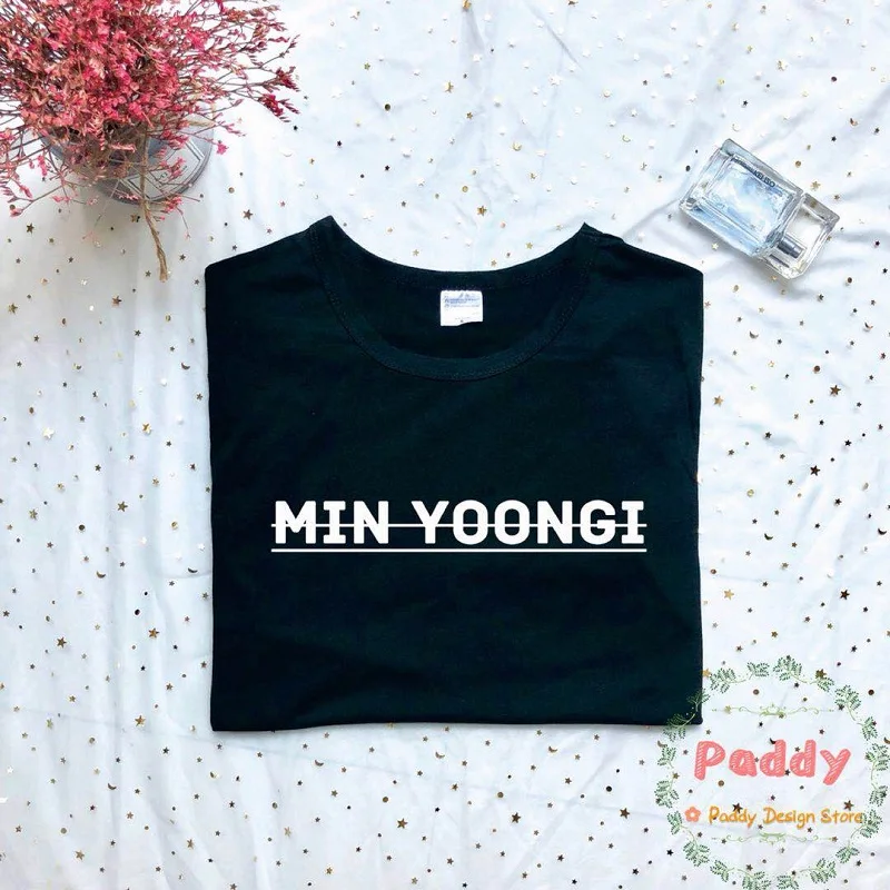 Модная футболка OKOUFEN Tumblr MIN YOONGI Suga женский топ с принтом розовых букв уличная