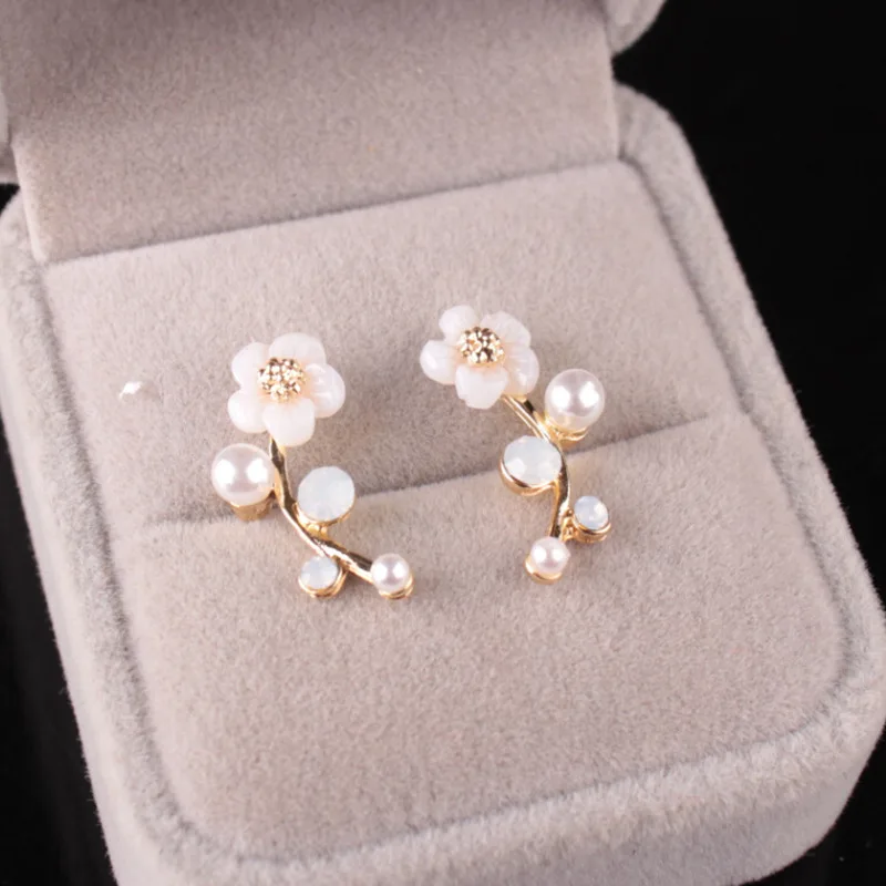 Gold Новые модные женские серьги с кристаллами, жемчужные серьги-гвоздики в виде цветка, женский подарочный набор украшений для ушей, опт, ED249 - Окраска металла: Gold