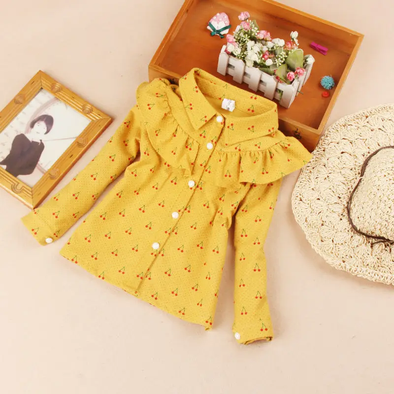 Осень 2019 блузки для девочек блузка с оборками детская одежда школьный принт