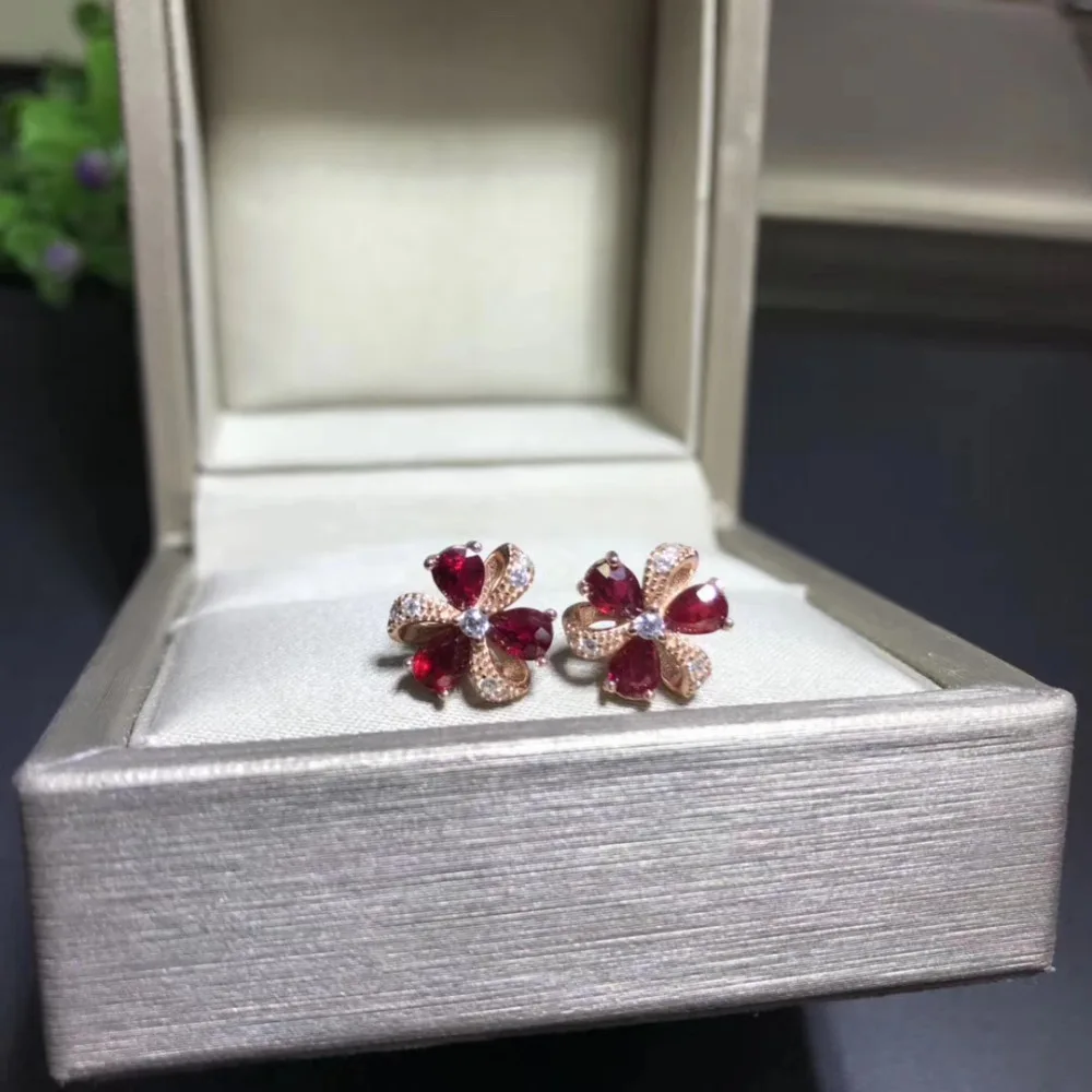 Серьги гвоздики из серебра 925 пробы с натуральным красным Рубином|stud earrings|jewelry