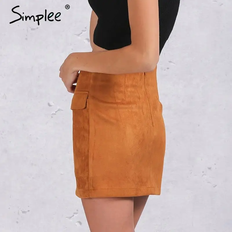 женская черная замшевая юбка Simplee винтажная 90-х с высокой талией повседневная