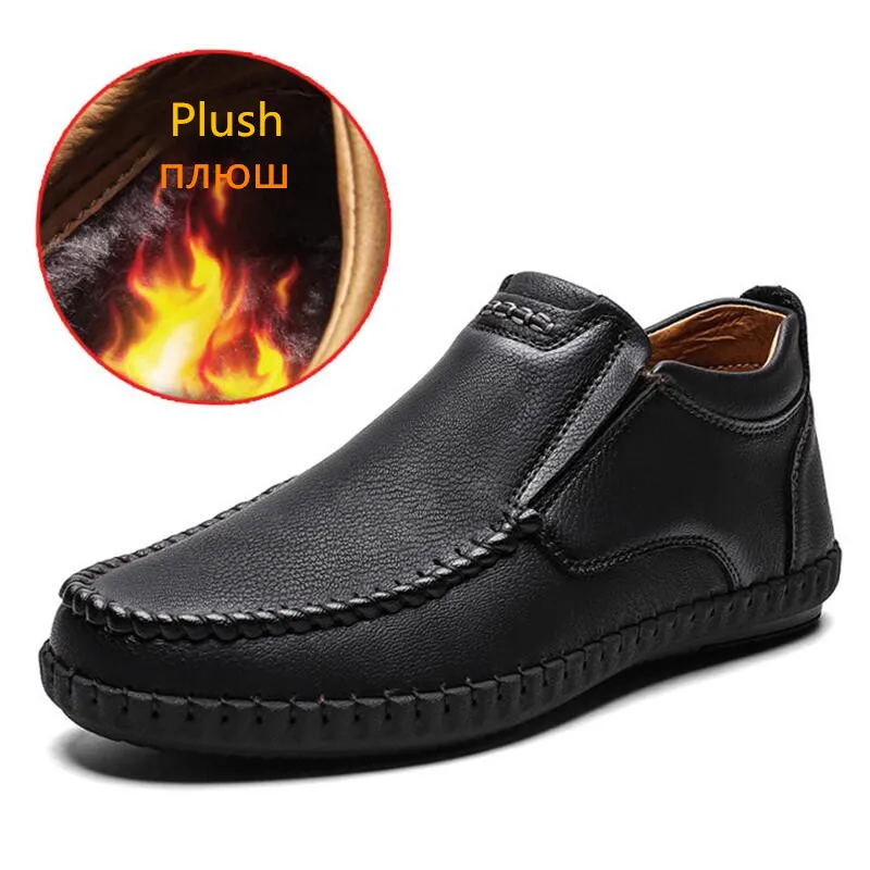 Vancat New Fashion Men Boots High Quality Split Leather Ankle Warm Fur Plush Snow Men's Winter Shoes Plus size 38-48 | Обувь
