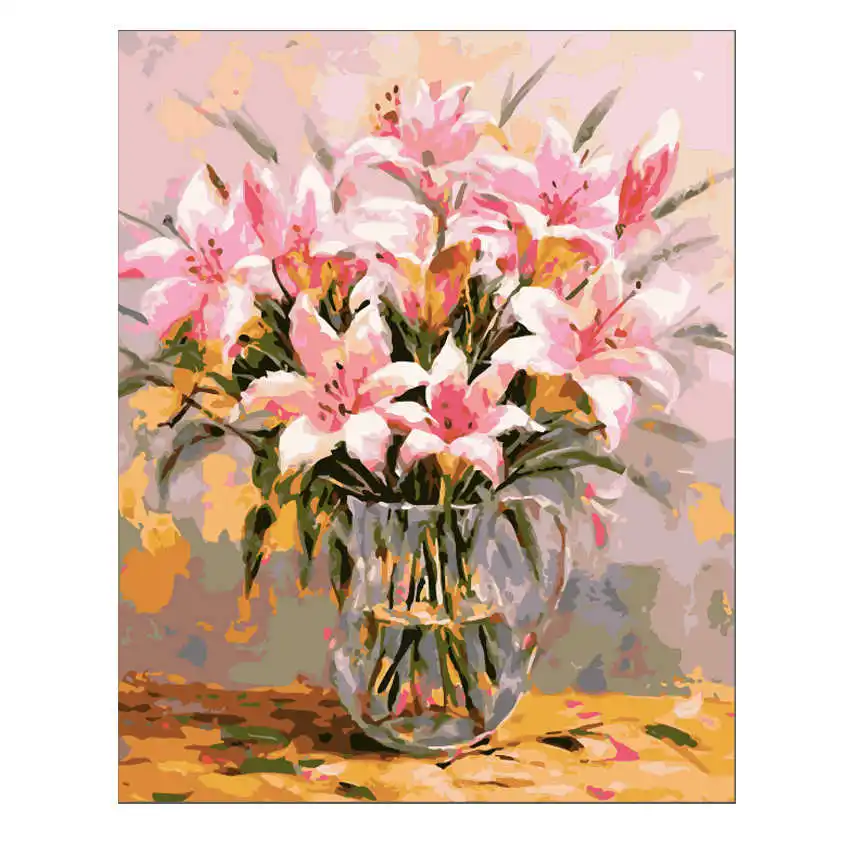 flower painting 6 RIHE Розовая Лилия краска по номерам Цветочная ваза Масляная Краска на холсте Ручная Краска ed Cuadros Decoracion акриловая краска домашний декор - Цвет: flower painting 6