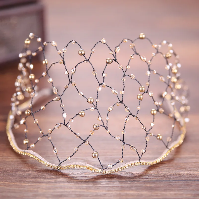 

Luxury Crystal Pearl Bridal Crown Tiara Headbands Hair Net for Women Ethnic Bride Headpiece Wedding Accessories Head Jewelry