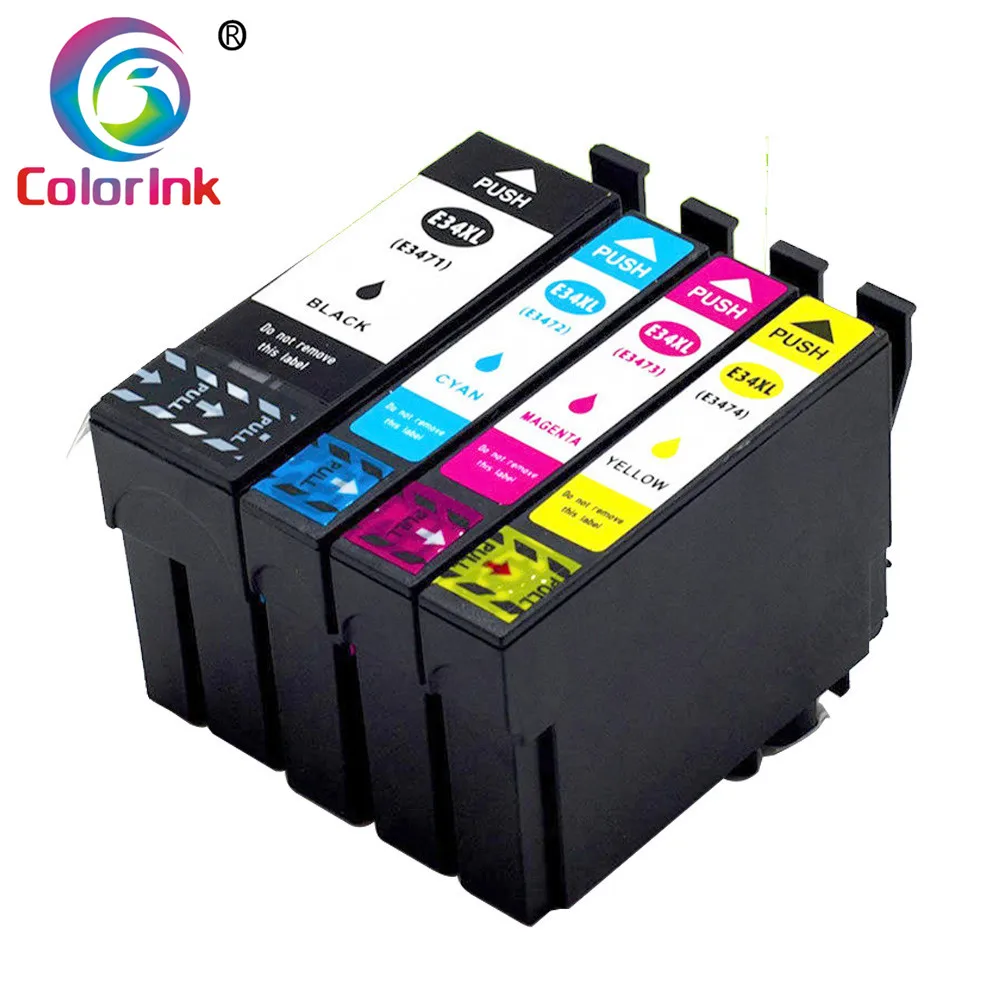 Картридж ColorInk E34XL T3471 T3472 T3473 T3474 34XL для принтера Epson WF 3720DWF 3725DWF|Чернильные