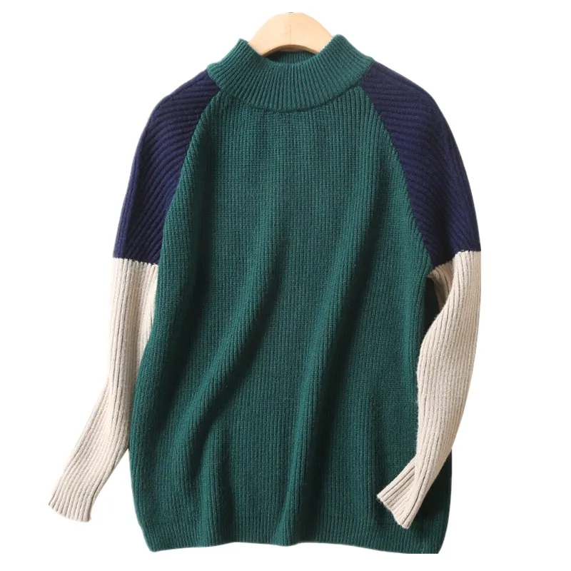 

Autumn and Winter New Wild Loose Sweater Short Paragraph Women Fight Color bottoming sweater thick coat tide