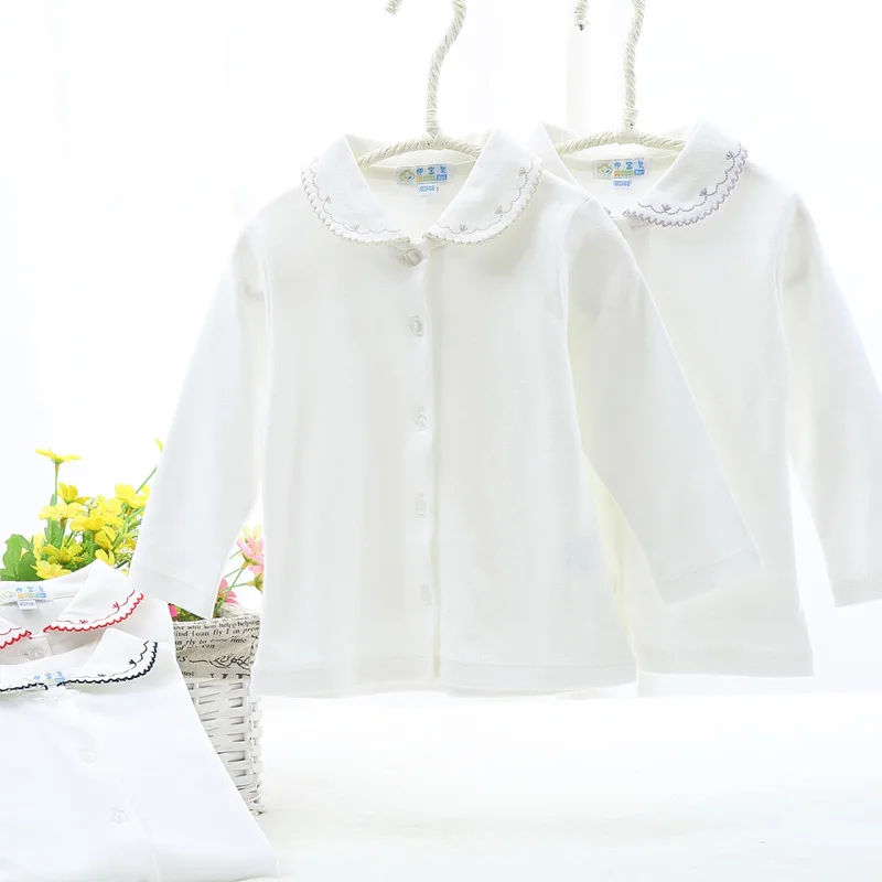 Baby clothes embroidery cute neck girls t shirt long sleeves white baby children clothing t-shirt kids | Мать и ребенок