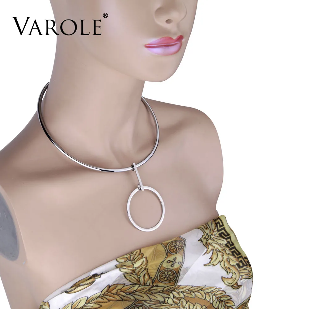 Silver VAROLE преувеличенное ожерелье s& Подвески проволочные петли для подвески большие чокеры из нержавеющей стали ожерелье для женщин Colar Feminino - Окраска металла: Silver