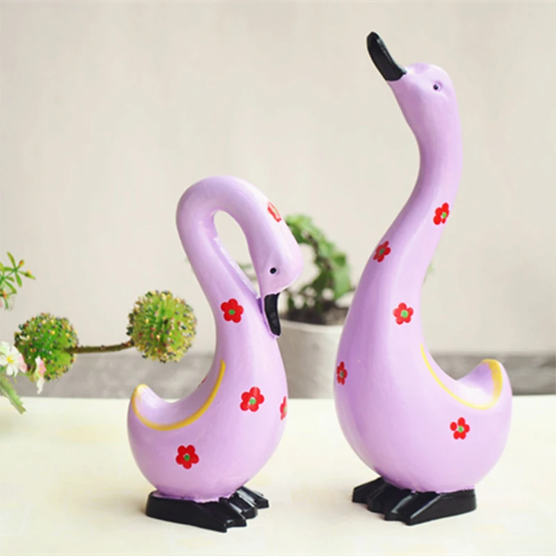 2PCS Painted Wooden Duck Model Hand-Carved Animal Figurines &amp Miniatures Ornaments Home Desktop Decor Miniature Garden Toy | Дом и сад