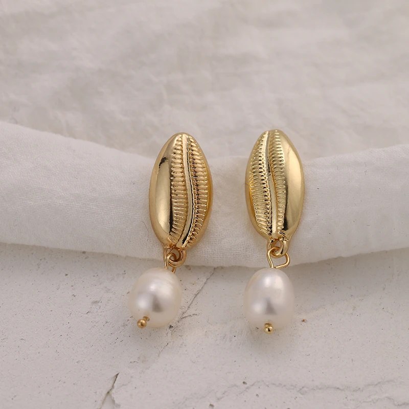 YMYW Fashion Natural Pearls Shell Drop Dangle Trendy Golden Silver Zinc Alloy Metal Earrings boucle d'oreille femme 2019 Bijoux |