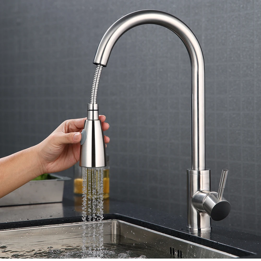 BAKALA Newest Pull out Spray Kitchen Faucet Mixer Tap Brushed nickel single hand Stainless steel kitchen tap mixer LH-8105 | Обустройство