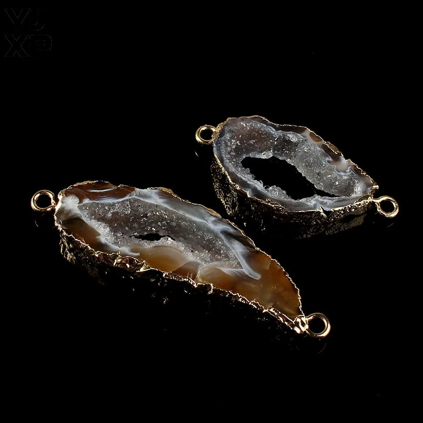 YJXP популярный золотой цвет Двойная Пряжка натуральные Агаты индивидуальный камень фрагмент жеоды кулон Ювелирное Украшение для подарка
