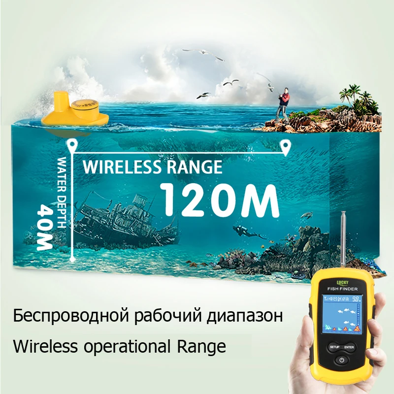 Lucky Wireless FishFinder Sonar Winter Fishing 120M Operate Fish Icon Display w/ Echo Sounder Alarm RL49-0065 Finder | Спорт и