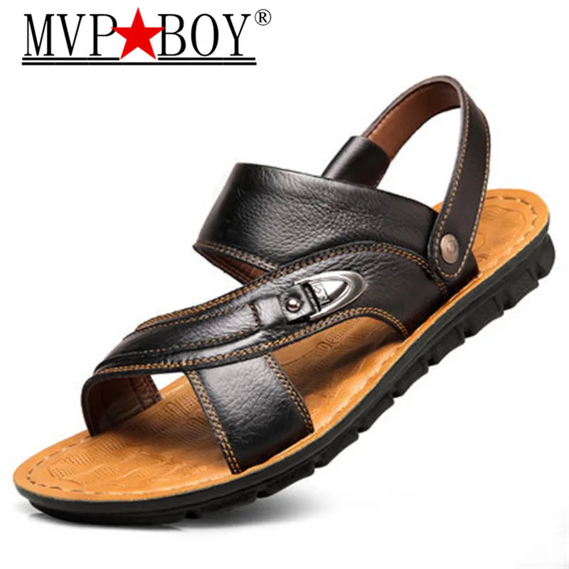 Mvp Boy Men Sandals Genuine Split Leather Beach Shoes Brand Casual Sneakers Summer Flip Flops |