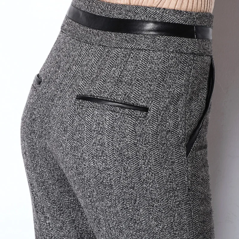 2016 autumn women grey woolen wide leg 