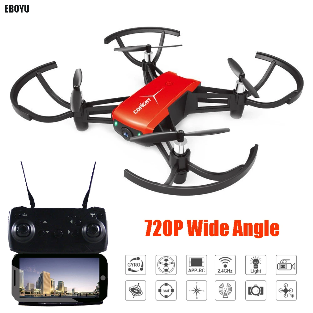 

EBOYU 1802 4CH 720P Wide Angle HD Camera Wifi FPV Drone with Altitude Hold One Key Return Headless Mode RC Quadcopter Drone RTF
