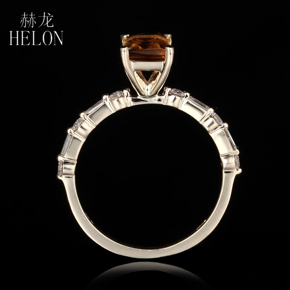 

HELON Solid 14K Yellow Gold 7x5mm Emerald cut 1.23ct Natural Citrine Diamonds Ring Women Jewelry Unique Engagement Wedding Ring