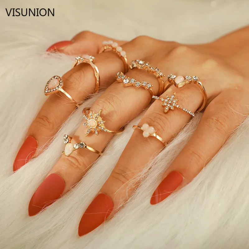 10 шт./компл. богемный винтажный набор колец в виде капель воды звезд
