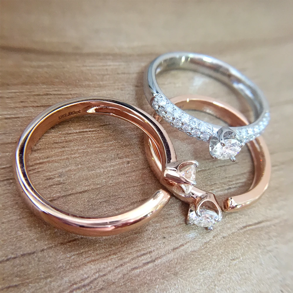14K розовое и белое золото 1.5ctw DF круглое Помолвочное кольцо Moissanite Набор браслетов