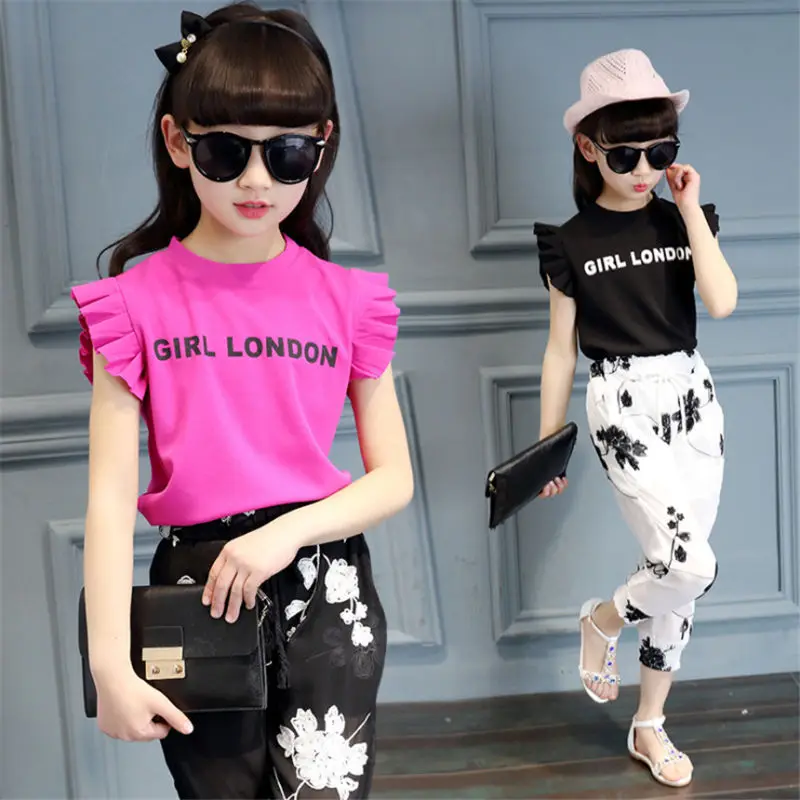 Hige/комплект летней одежды высокого качества для девочек Модная хлопковая