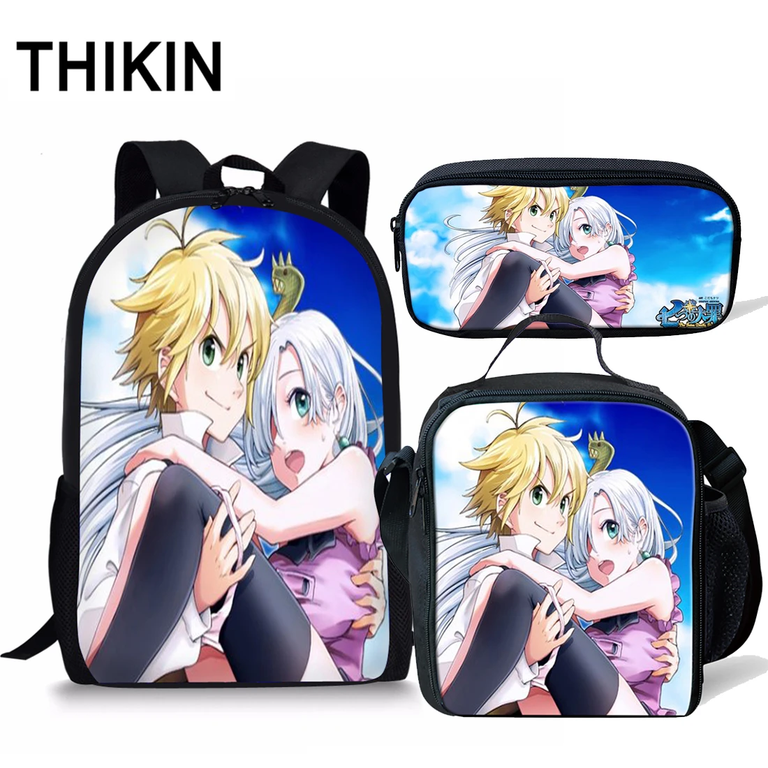 ALZ1124CGK Комплект школьных сумок THIKIN Seven Deadly Sins для мальчиков и девочек, детский школьный рюкзак с аниме, 3 предмета, Nanatsu No Taizai melidas Elizabeth - Цвет: ALZ1124CGK