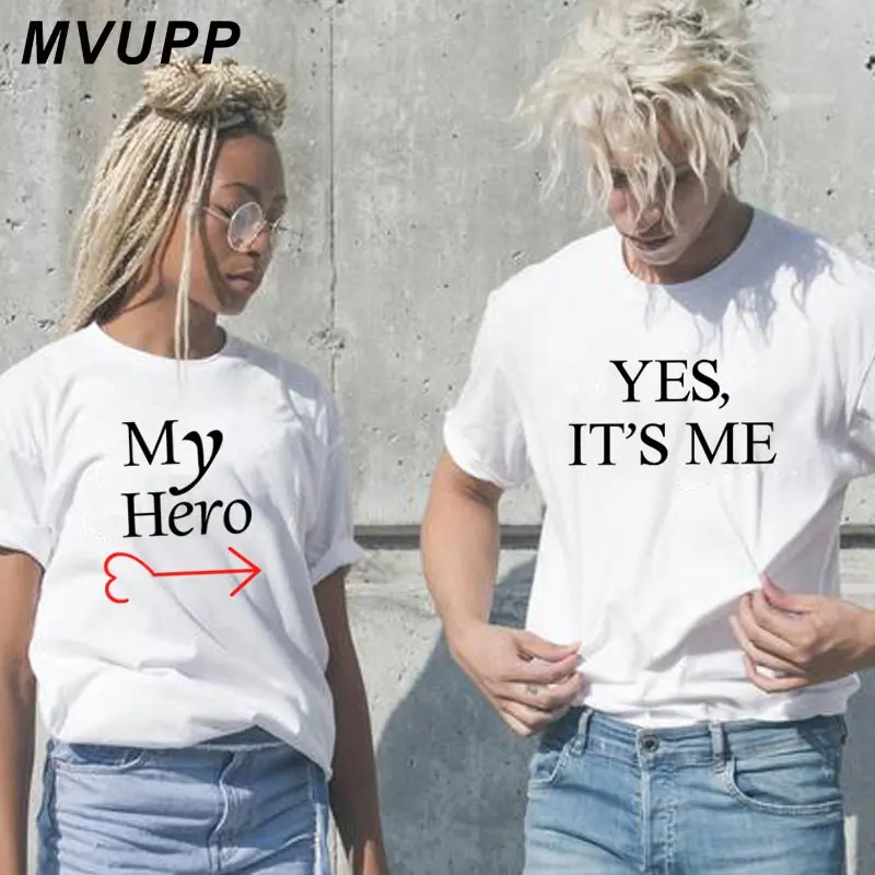 Футболка с надписью MY Hero lovers для женщин и мужчин Одинаковая одежда пары милым
