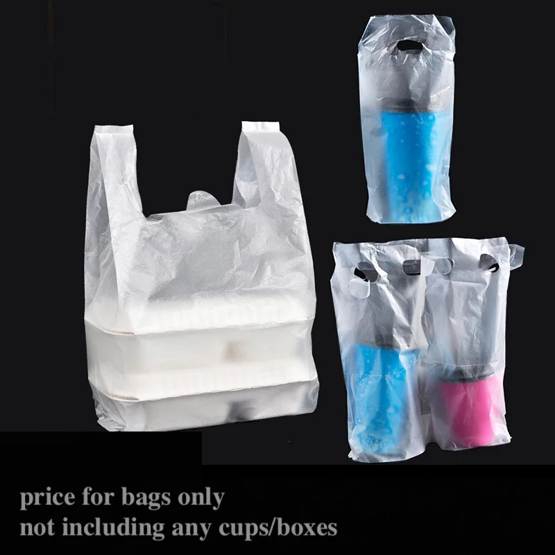 

100x Beverage Package Bagfor Drink Coffee Tea Soup Meal Food Carryout Bag Take-out Carry-out Take-away Transparent