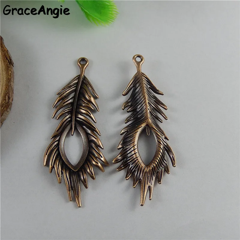 5 шт. Ретро Красный Медь Павлин Перо браслет Талисманы Богемия ювелирные изделия