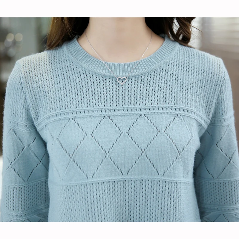 Женский ажурный свитер RE2523 однотонный короткий свободный трикотажный пуловер с