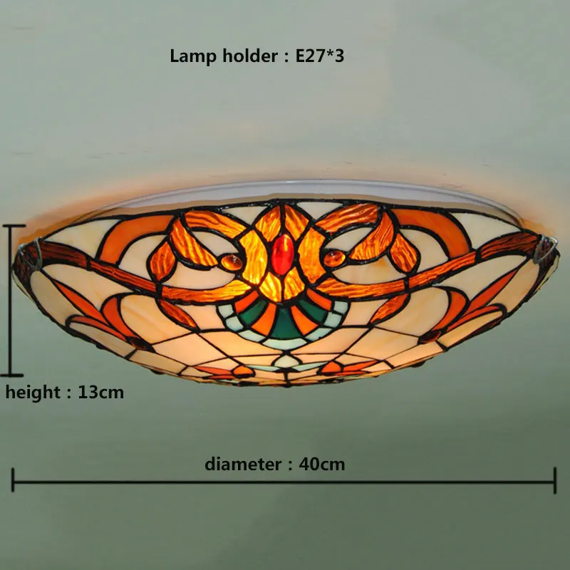 

Baroque Tiffany Mediterranean style glass Ceiling Light Pastoral Round Glass Lampshade lamparas de techo abajur 110-240V E27