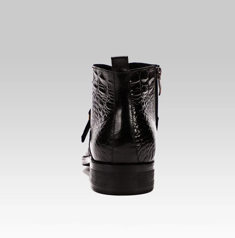 QYFCIOUFU Handmade Hot Crocodile Pattern Mens Dress Boots Fashion Buckle Chelsea Ankle Genuine Leather Men Casual Boots