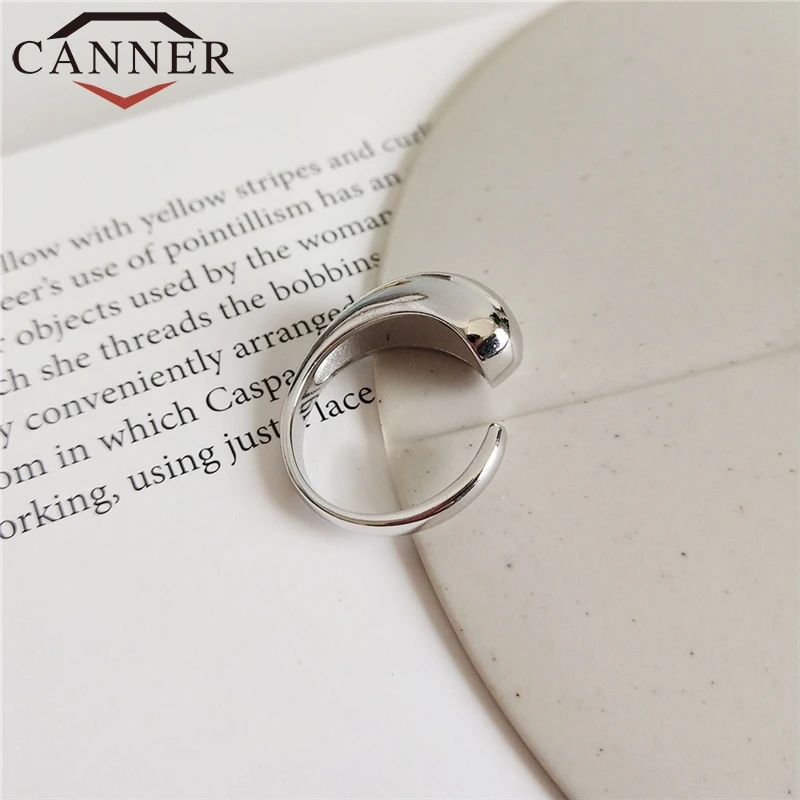 CANNER Resizable 925 Silver Rings Fashion Water Drop Punk Geometric Ring Opening Real Sterling for Men Women FO | Украшения и