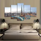 HD печатная живопись, домашний декор, 5 панелей, здание Дубая, городской пейзаж, Современная гостиная, настенные художественные плакаты, рамка, модульные картины