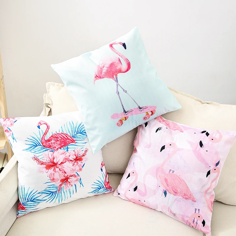 

45X45cm Pink Flamingo Series Printed Square Cotton Cushion Cover Decorative Sofa Flamingo Cushion Pillowcase Throw Pillow Cover