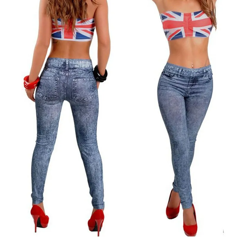 2018 популярные женские синие джинсы из искусственной кожи обтягивающие леггинсы
