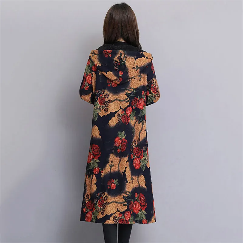 Autumn Winter Women Outerwear 2019 New Retro Printing Large Size Female Trench Thick Hooded Single-Breasted Ladies Cw613 | Женская