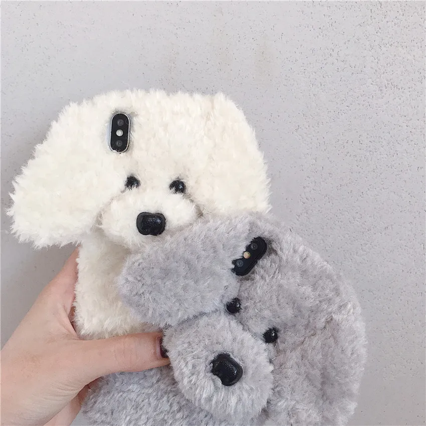 Плюшевый чехол для телефона Teddy Puppy doggie для iphone X XS XR 11 Pro MAX зимний мягкий теплый чехол для iphone 8plus 7plus 6S plus милая кукла
