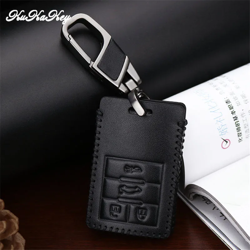 Genuine Leather Remote Key Case Fob Shell Cover Skin Holder For Cadillac CTS Escalade SRX ATS STS Square 4&amp5 Button 2015-2019 |