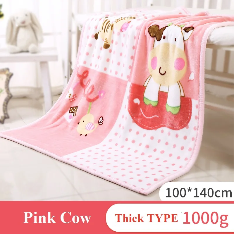 Thick cow1x1.4m Зимнее, уютное, теплое, Фланелевое детское одеяло s, для новорожденного, для детей, для дивана, для сна, покрывало, мультяшное, детское постельное белье, Стёганое, утолщенное, Двухслойное одеяло - Цвет: Thick cow1x1.4m
